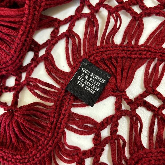 Kaktus Red Open Knit Crochet Kimono S/M Shrug Vest Top Boho Romantic Valentines - Picture 10 of 11